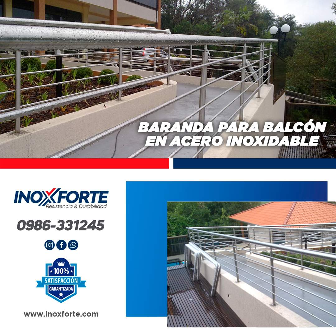 Baranda para balcón con barandillas en acero inoxidable